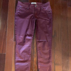 Garage Red Metallic Coated Low Rise Skinny Jeans (Size 5)